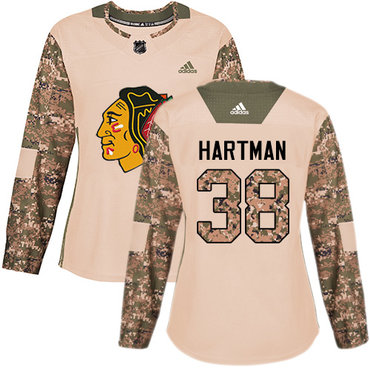 Adidas Blackhawks #38 Ryan Hartman Camo Authentic 2017 Veterans Day Women's Stitched NHL Jersey
