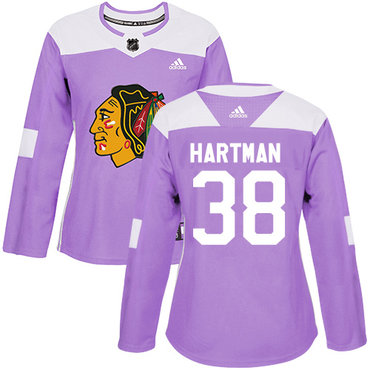 Adidas Blackhawks #38 Ryan Hartman Purple Authentic Fights Cancer Women's Stitched NHL Jersey
