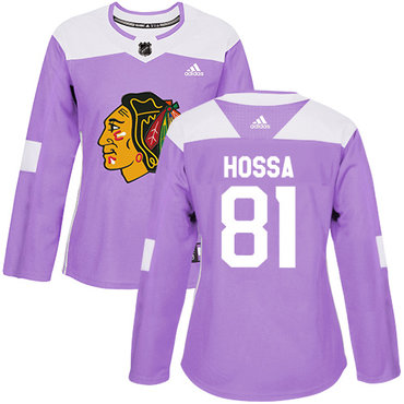 Adidas Blackhawks #81 Marian Hossa Purple Authentic Fights Cancer Women's Stitched NHL Jersey
