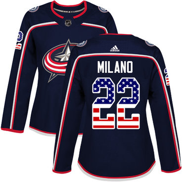 Adidas Blue Jackets #22 Sonny Milano Navy Blue Home Authentic USA Flag Women's Stitched NHL Jersey Adidas Blue Jackets #22 Sonny Milano Navy Blue Home Authentic USA Flag Women's Stitched NHL Jersey