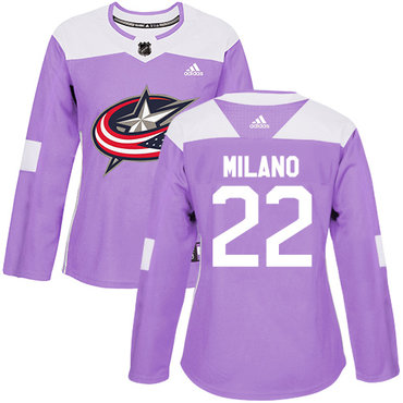 Adidas Blue Jackets #22 Sonny Milano Purple Authentic Fights Cancer Women's Stitched NHL Jersey Adidas Blue Jackets #22 Sonny Milano Purple Authentic Fights Cancer Women's Stitched NHL Jersey