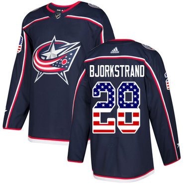 Adidas Blue Jackets #28 Oliver Bjorkstrand Navy Blue Home Authentic USA Flag Stitched NHL Jersey Adidas Blue Jackets #28 Oliver Bjorkstrand Navy Blue Home Authentic USA Flag Stitched NHL Jersey