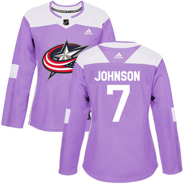 Adidas Blue Jackets #7 Jack Johnson Purple Authentic Fights Cancer Women's Stitched NHL Jersey Adidas Blue Jackets #7 Jack Johnson Purple Authentic Fights Cancer Women's Stitched NHL Jersey