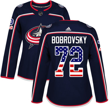 Adidas Blue Jackets #72 Sergei Bobrovsky Navy Blue Home Authentic USA Flag Women's Stitched NHL Jersey Adidas Blue Jackets #72 Sergei Bobrovsky Navy Blue Home Authentic USA Flag Women's Stitched NHL Jersey