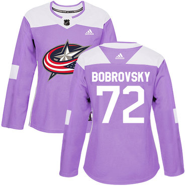 Adidas Blue Jackets #72 Sergei Bobrovsky Purple Authentic Fights Cancer Women's Stitched NHL Jersey Adidas Blue Jackets #72 Sergei Bobrovsky Purple Authentic Fights Cancer Women's Stitched NHL Jersey