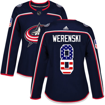 Adidas Blue Jackets #8 Zach Werenski Navy Blue Home Authentic USA Flag Women's Stitched NHL Jersey Adidas Blue Jackets #8 Zach Werenski Navy Blue Home Authentic USA Flag Women's Stitched NHL Jersey