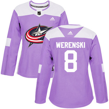 Adidas Blue Jackets #8 Zach Werenski Purple Authentic Fights Cancer Women's Stitched NHL Jersey Adidas Blue Jackets #8 Zach Werenski Purple Authentic Fights Cancer Women's Stitched NHL Jersey