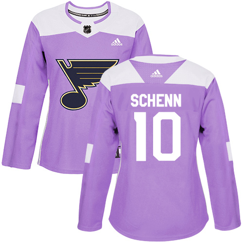 Adidas Blues #10 Brayden Schenn Purple Authentic Fights Cancer Women's Stitched NHL Jersey