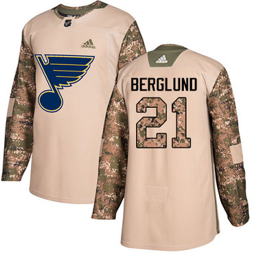 Adidas Blues #21 Patrik Berglund Camo Authentic 2017 Veterans Day Stitched Youth NHL Jersey