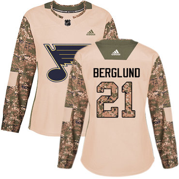 Adidas Blues #21 Patrik Berglund Camo Authentic 2017 Veterans Day Women's Stitched NHL Jersey