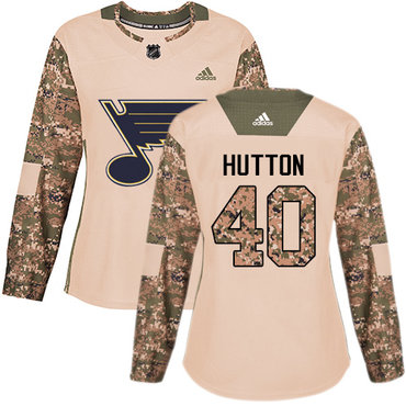 Adidas Blues #40 Carter Hutton Camo Authentic 2017 Veterans Day Women's Stitched NHL Jersey