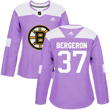 Adidas Bruins #37 Patrice Bergeron Purple Authentic Fights Cancer Women's Stitched NHL Jersey