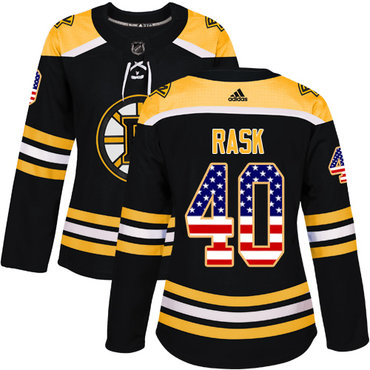 Adidas Bruins #40 Tuukka Rask Black Home Authentic USA Flag Women's Stitched NHL Jersey