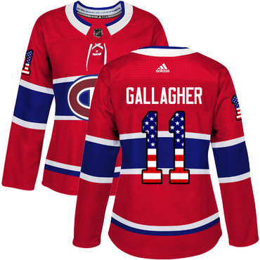 Adidas Canadiens #11 Brendan Gallagher Red Home Authentic USA Flag Women's Stitched NHL Jersey
