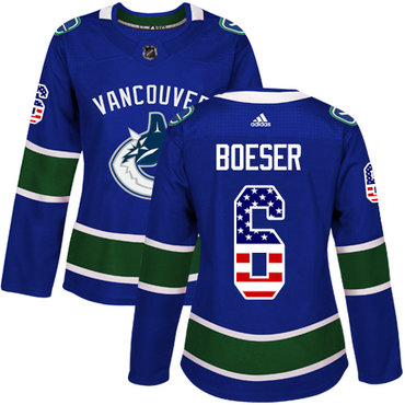 Adidas Canucks #6 Brock Boeser Blue Home Authentic USA Flag Women's Stitched NHL Jersey Adidas Canucks #6 Brock Boeser Blue Home Authentic USA Flag Women's Stitched NHL Jersey