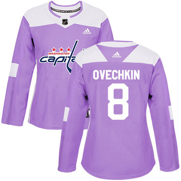 Adidas Capitals #8 Alex Ovechkin Purple Authentic Fights Cancer Women's Stitched NHL Jersey