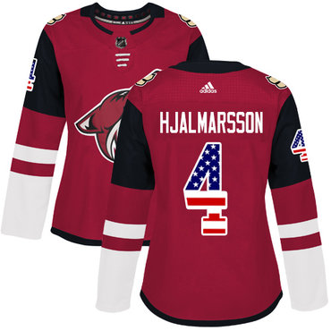 Adidas Coyotes #4 Niklas Hjalmarsson Maroon Home Authentic USA Flag Women's Stitched NHL Jersey