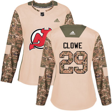 Adidas Devils #29 Ryane Clowe Camo Authentic 2017 Veterans Day Women's Stitched NHL Jersey