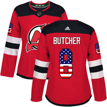 Adidas Devils #8 Will Butcher Red Home Authentic USA Flag Women's Stitched NHL Jersey Adidas Devils #8 Will Butcher Red Home Authentic USA Flag Women's Stitched NHL Jersey