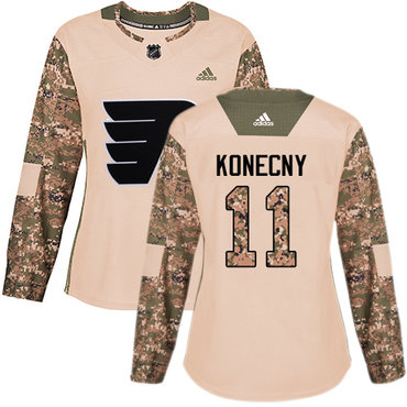 Adidas Flyers #11 Travis Konecny Camo Authentic 2017 Veterans Day Women's Stitched NHL Jersey