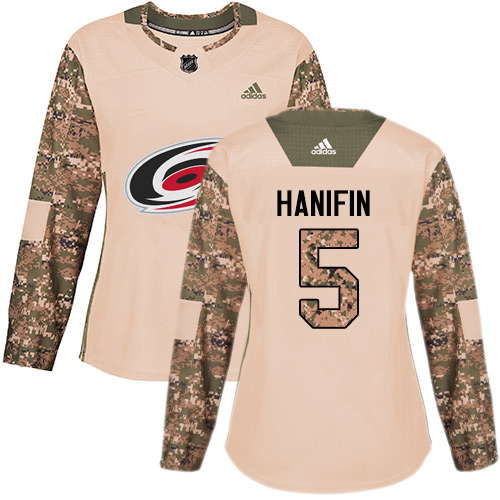 Adidas Hurricanes #5 Noah Hanifin Camo Authentic 2017 Veterans Day Women's Stitched NHL Jersey