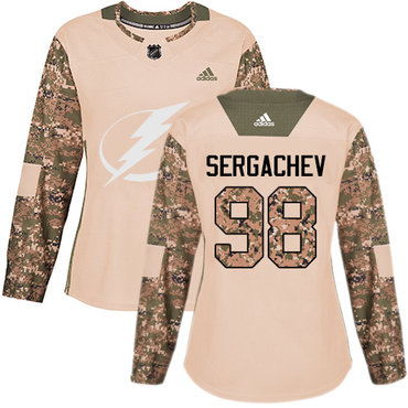 Adidas Lightning #98 Mikhail Sergachev Camo Authentic 2017 Veterans Day Women's Stitched NHL Jersey