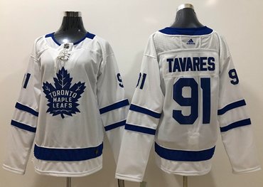 Adidas Maple Leafs #91 John Tavares White Road Authentic Women's Stitched NHL Jersey