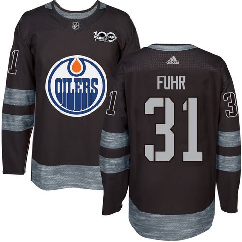 Adidas Oilers #31 Grant Fuhr Black 1917-2017 100th Anniversary Stitched NHL Jersey