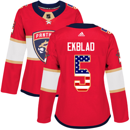 Adidas Panthers #5 Aaron Ekblad Red Home Authentic USA Flag Women's Stitched NHL Jersey Adidas Panthers #5 Aaron Ekblad Red Home Authentic USA Flag Women's Stitched NHL Jersey
