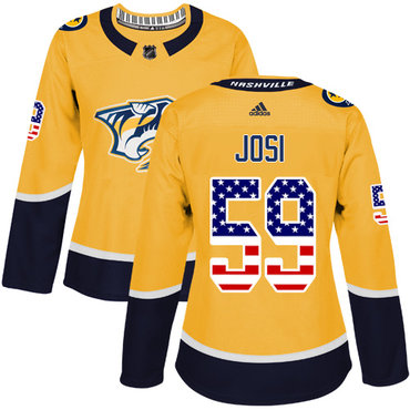 Adidas Predators #59 Roman Josi Yellow Home Authentic USA Flag Women's Stitched NHL Jersey