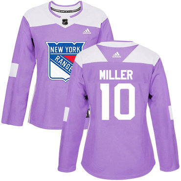 Adidas Rangers #10 J.T. Miller Purple Authentic Fights Cancer Women's Stitched NHL Jersey