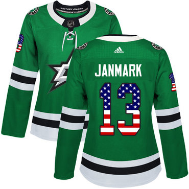 Adidas Stars #13 Mattias Janmark Green Home Authentic USA Flag Women's Stitched NHL Jersey Adidas Stars #13 Mattias Janmark Green Home Authentic USA Flag Women's Stitched NHL Jersey