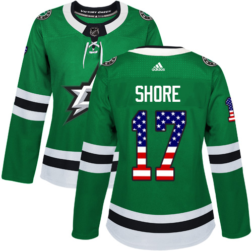 Adidas Stars #17 Devin Shore Green Home Authentic USA Flag Women's Stitched NHL Jersey Adidas Stars #17 Devin Shore Green Home Authentic USA Flag Women's Stitched NHL Jersey