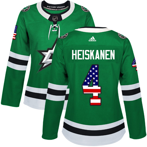 Adidas Stars #4 Miro Heiskanen Green Home Authentic USA Flag Women's Stitched NHL Jersey Adidas Stars #4 Miro Heiskanen Green Home Authentic USA Flag Women's Stitched NHL Jersey