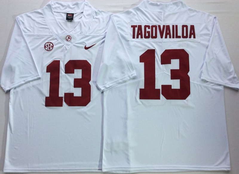Alabama Crimson Tide 13 Tua Tagovailoa White Nike College Football Jersey Alabama Crimson Tide 13 Tua Tagovailoa White Nike College Football Jersey