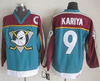 Anaheim Ducks #9 Paul Kariya Red&Turquoise CCM Throwback Stitched NHL jersey