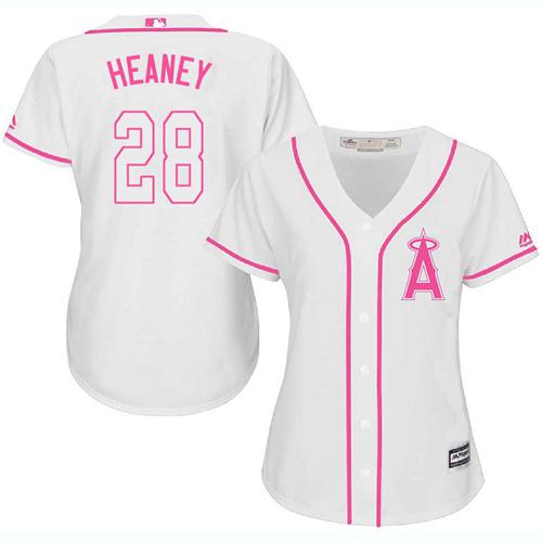 Angels #28 Andrew Heaney White Pink Fashion Women's Stitched MLB Jersey