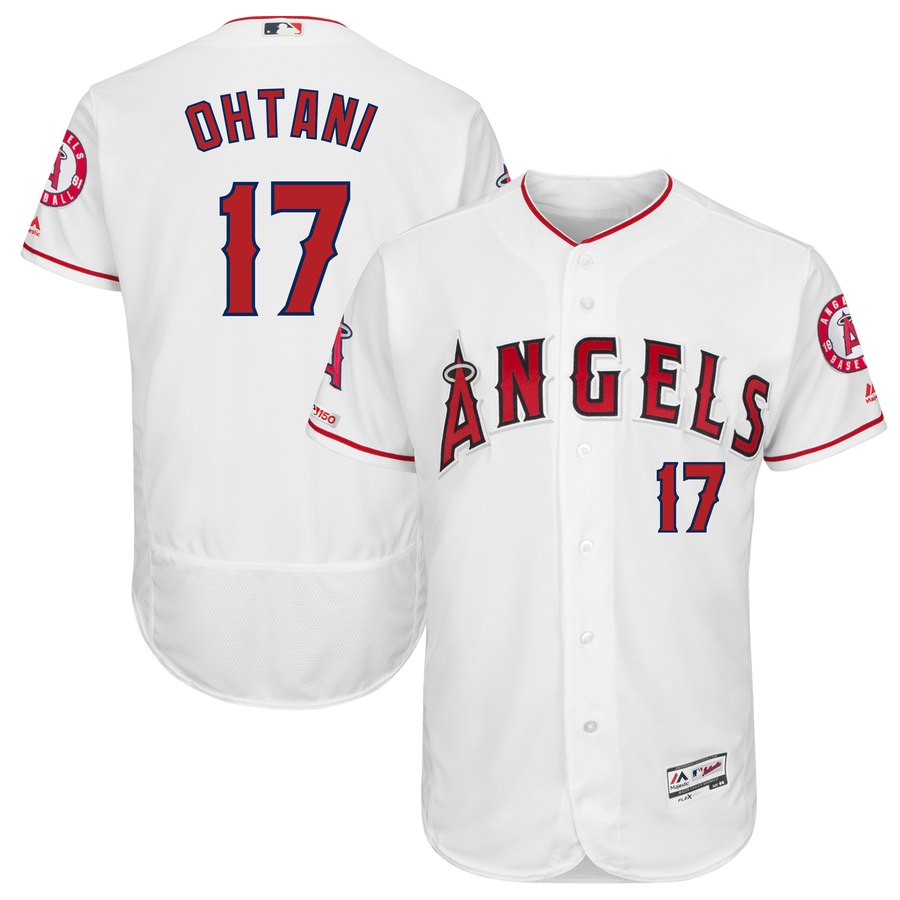 Angels 17 Shohei Ohtani White 150th Patch Flexbase Jersey
