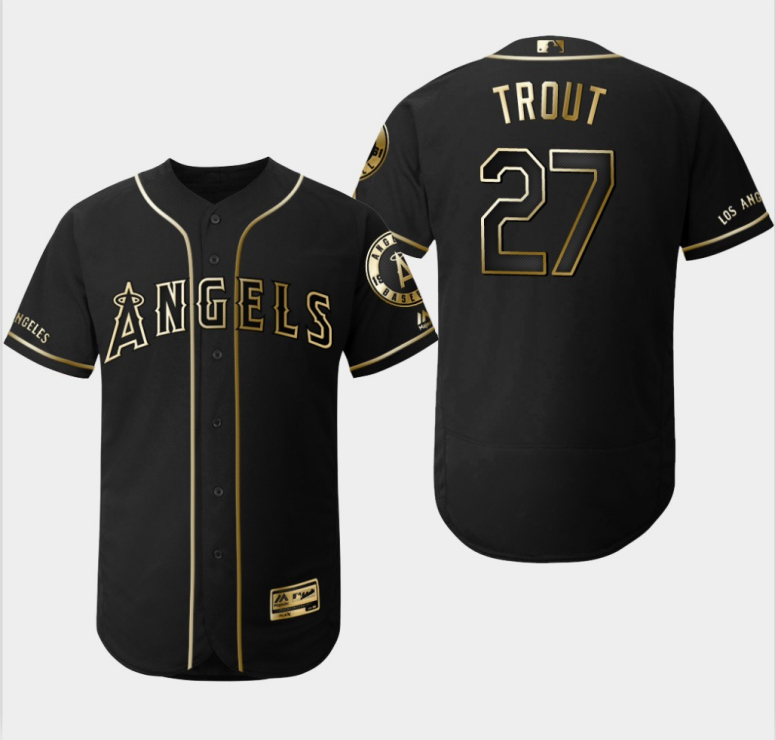 Angels 27 Mike Trout Black Gold Flexbase Jersey
