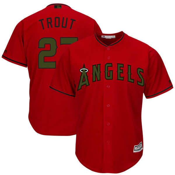 Angels 27 Mike Trout Red 2018 Memorial Day Cool Base Jersey