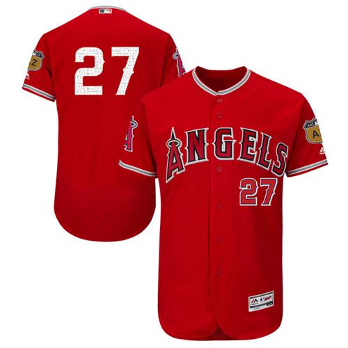 Angels of Anaheim #27 Mike Trout Red 2017 Spring Training Authentic Flex Base Stitched MLB Jersey