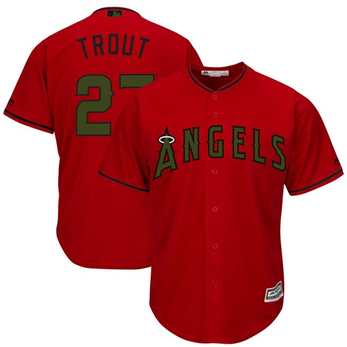 Angels of Anaheim #27 Mike Trout Red New Cool Base 2018 Memorial Day Stitched Baseball Jersey