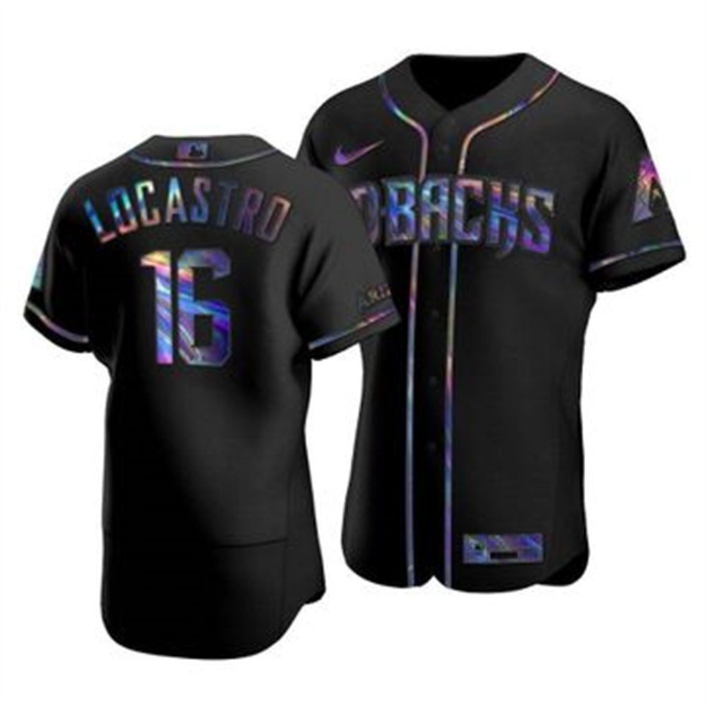 Arizona Diamondbacks #16 Tim Locastro Men's Nike Iridescent Holographic Collection MLB Jersey - Black Arizona Diamondbacks #16 Tim Locastro Men's Nike Iridescent Holographic Collection MLB Jersey - Black