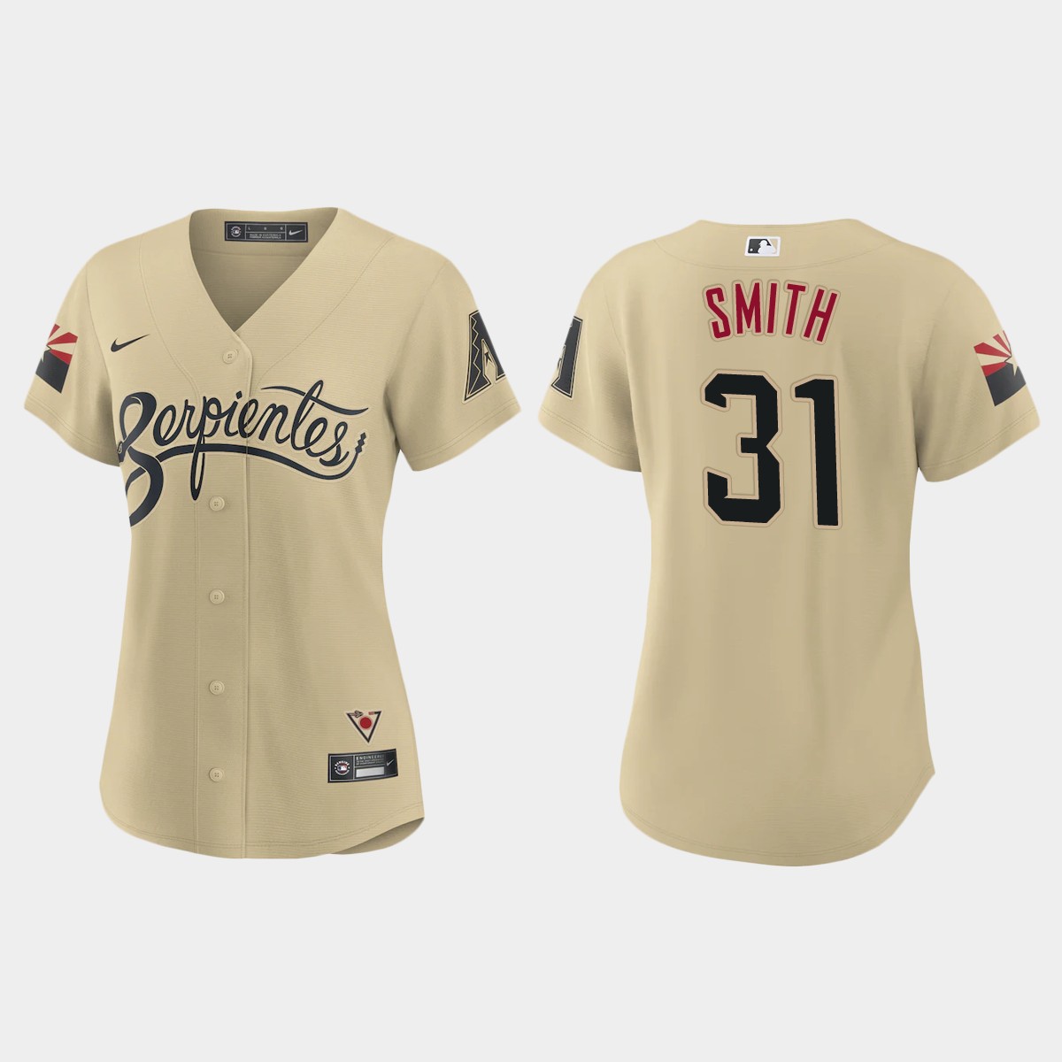 Arizona Diamondbacks #31 Caleb Smith Women's Nike 2021 City Connect MLB Jersey Gold Arizona Diamondbacks #31 Caleb Smith Women's Nike 2021 City Connect MLB Jersey Gold