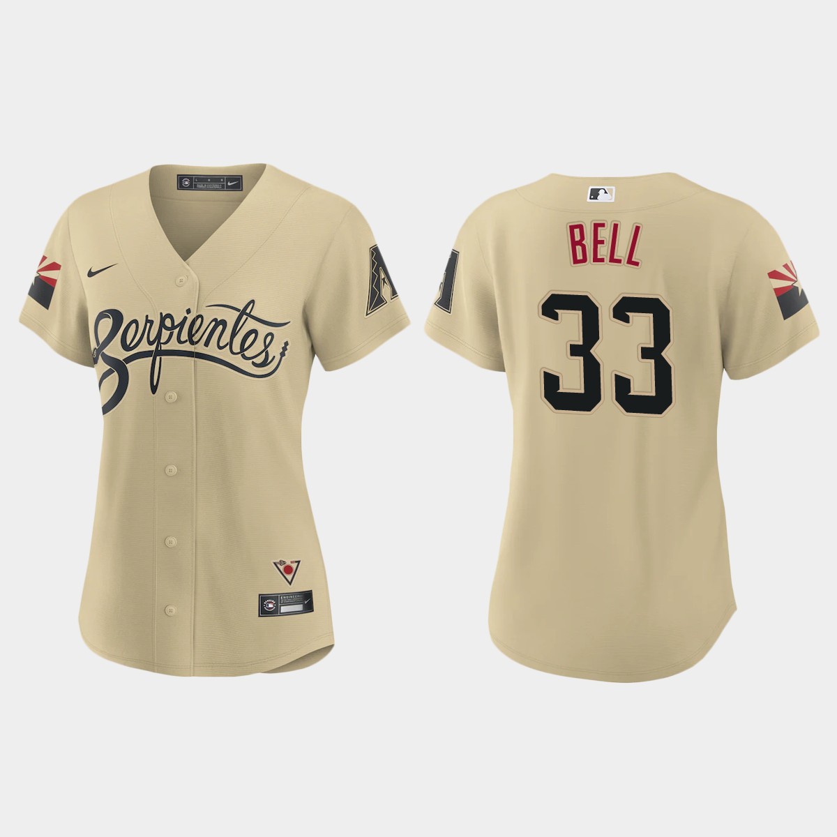 Arizona Diamondbacks #33 Jay Bell Women's Nike 2021 City Connect MLB Jersey Gold Arizona Diamondbacks #33 Jay Bell Women's Nike 2021 City Connect MLB Jersey Gold
