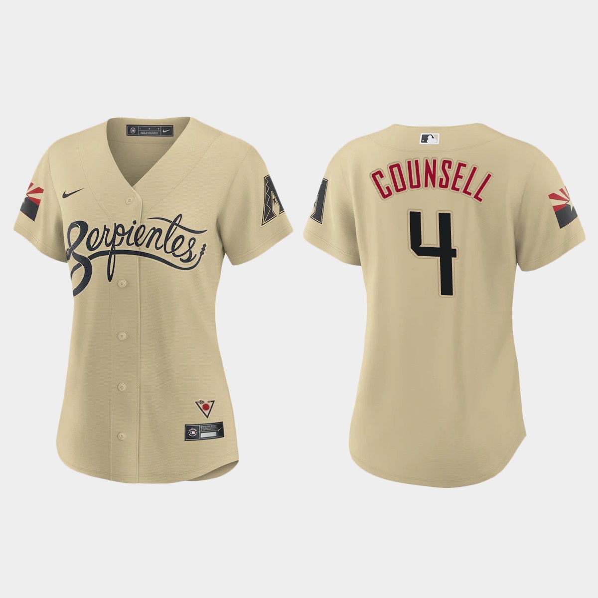 Arizona Diamondbacks #4 Craig Counsell Women's Nike 2021 City Connect MLB Jersey Gold Arizona Diamondbacks #4 Craig Counsell Women's Nike 2021 City Connect MLB Jersey Gold