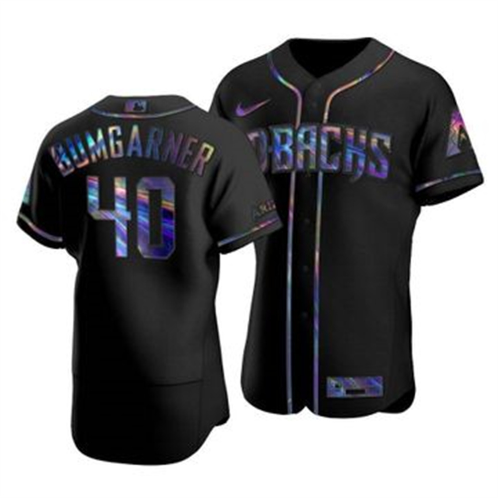 Arizona Diamondbacks #40 Madison Bumgarner Men's Nike Iridescent Holographic Collection MLB Jersey - Black Arizona Diamondbacks #40 Madison Bumgarner Men's Nike Iridescent Holographic Collection MLB Jersey - Black