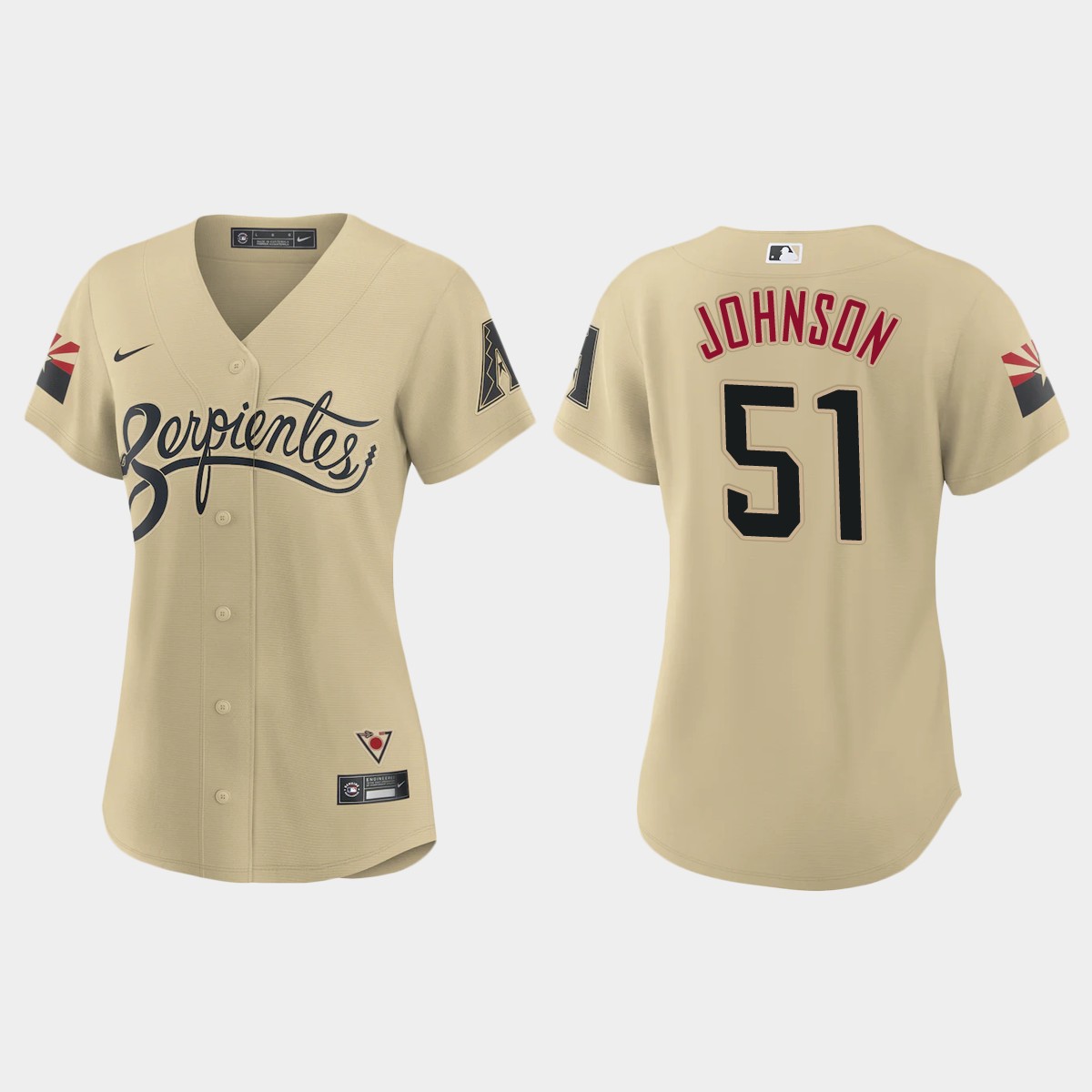 Arizona Diamondbacks #51 Randy Johnson Women's Nike 2021 City Connect MLB Jersey Gold Arizona Diamondbacks #51 Randy Johnson Women's Nike 2021 City Connect MLB Jersey Gold
