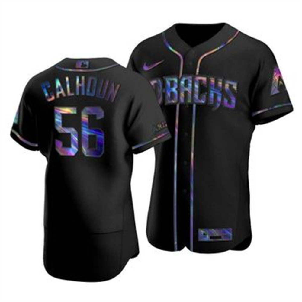 Arizona Diamondbacks #56 Kole Calhoun Men's Nike Iridescent Holographic Collection MLB Jersey - Black Arizona Diamondbacks #56 Kole Calhoun Men's Nike Iridescent Holographic Collection MLB Jersey - Black