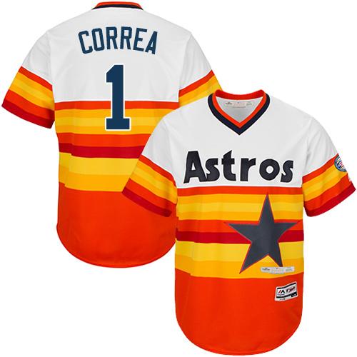 Astros #1 Carlos Correa White Orange Cooperstown Stitched Youth MLB Jersey